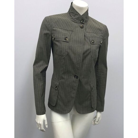 Piazza Sempione Pinstripe Jacket Khaki‎ Olive Size IT 40 Small S - Picture 1 of 7